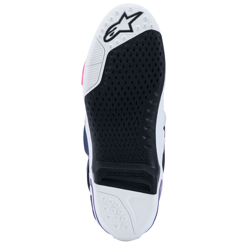 Alpinestars Tech 10 motoros csizma fehér-lila-kék-fluo rózsaszín