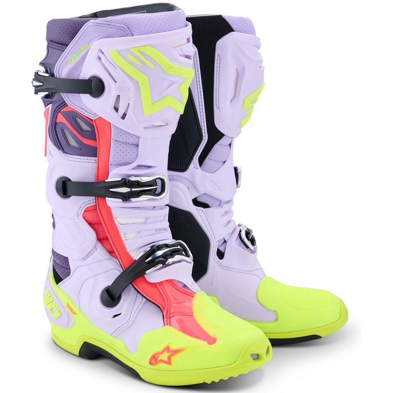 Alpinestars Tech 10 Supervented motoros csizma lila-fluo sárga-rózsaszín