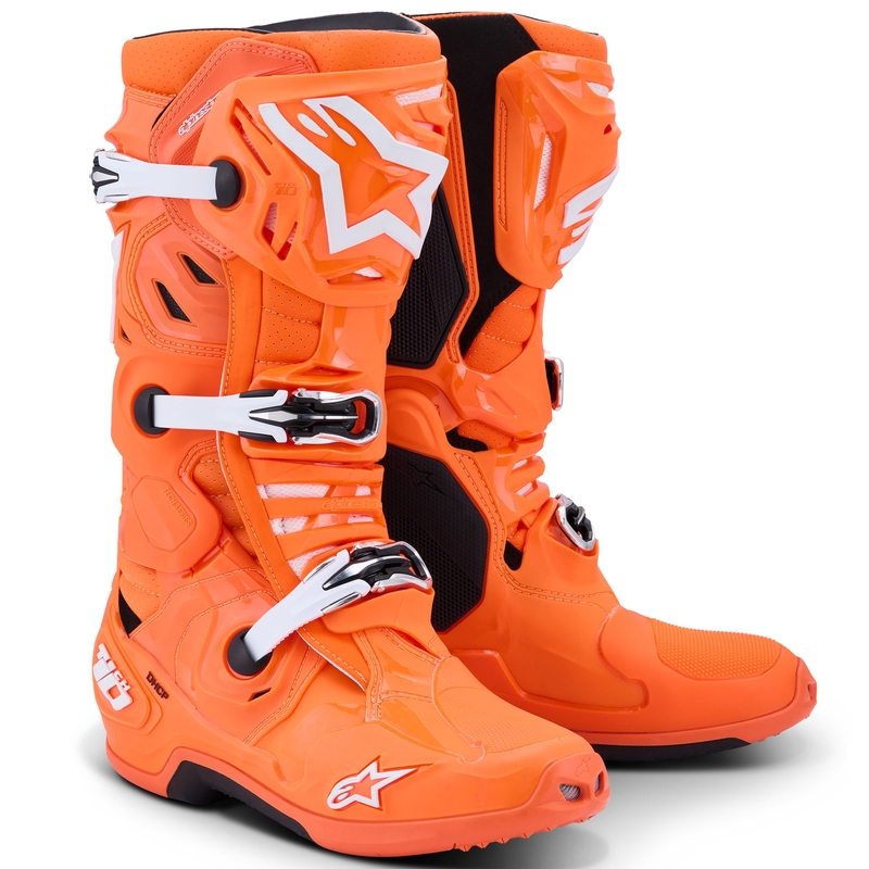 Alpinestars Tech 10 Supervented motoros csizma fluo narancssárga-fekete-fehér