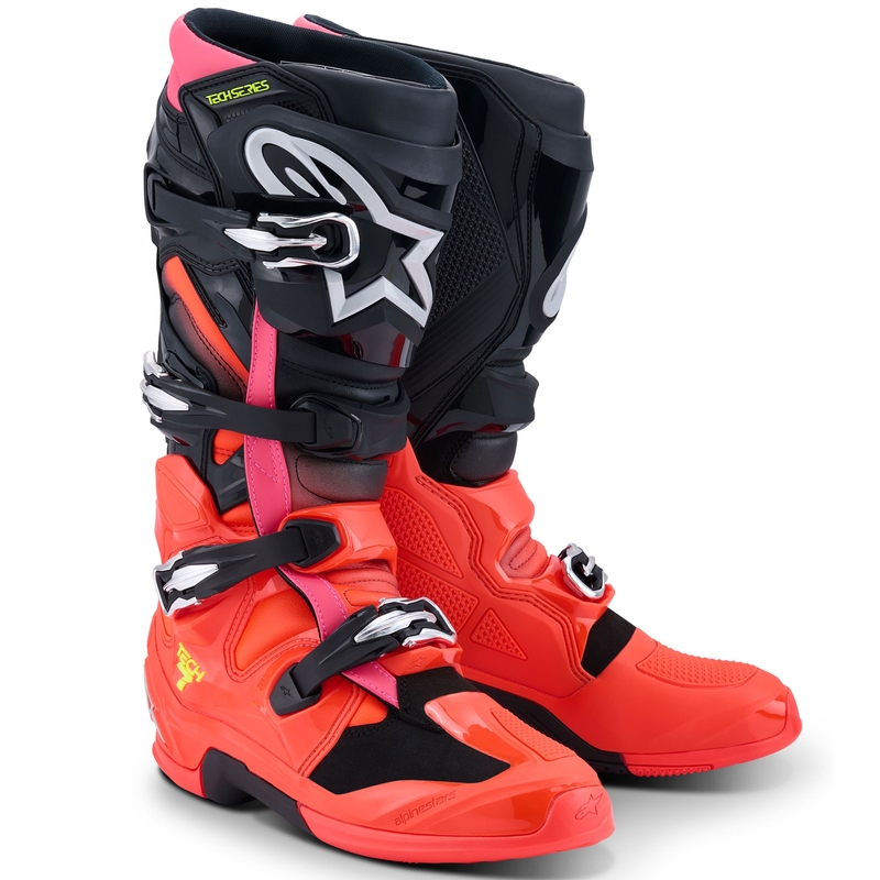 Alpinestars Tech 7 motoros csizma fekete-fluo piros-fluo rózsaszín