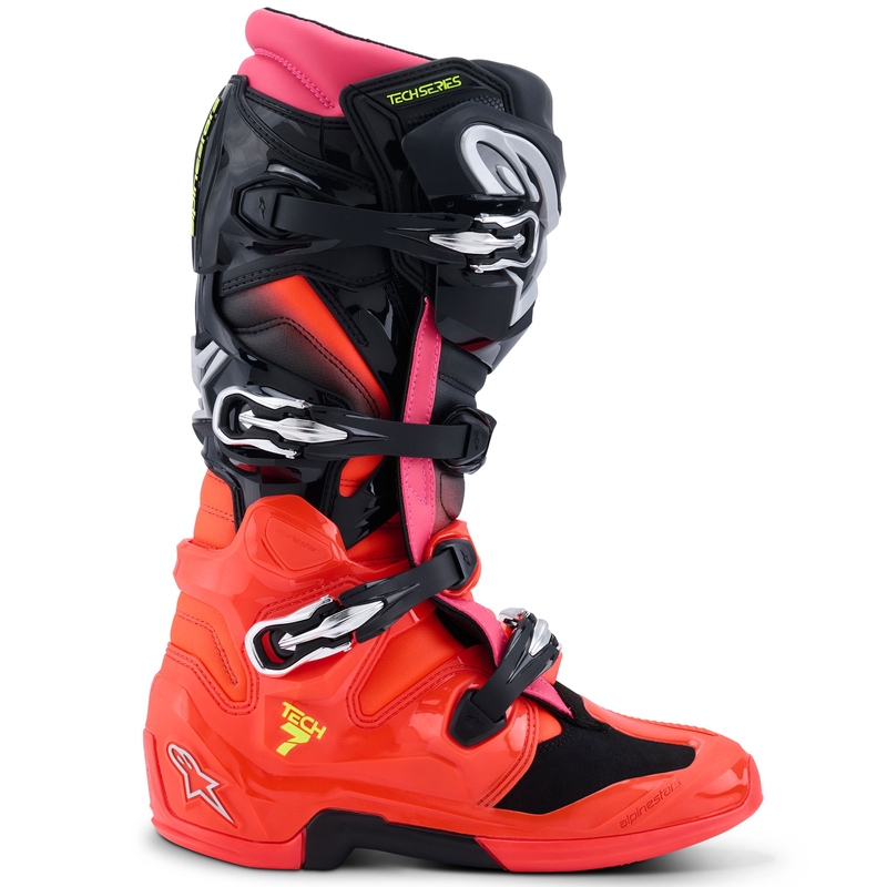 Alpinestars Tech 7 motoros csizma fekete-fluo piros-fluo rózsaszín