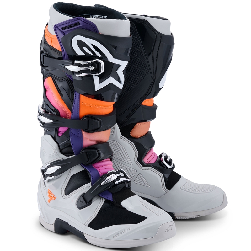 Alpinestars Tech 7 motoros csizma fekete-világosszürke-fluo narancssárga-gradient