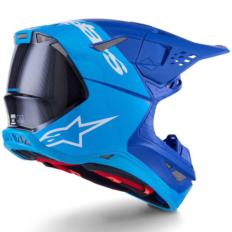 Alpinestars Supertech S-M10 Flood motokrossz bukósisak gyöngyházkék-világoskék-fekete-karbon-matt-fényes