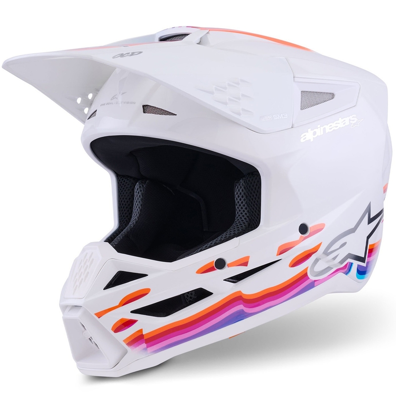 Alpinestars S-M3 Force motokrossz bukósisak fehér-sárga-rózsaszín-lila