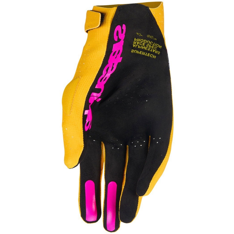 Alpinestars Supertech MX motokrossz kesztyű arany-fekete-fluo rózsaszín