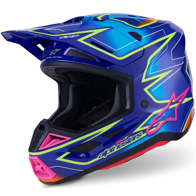 Alpinestars SM7 Cast motokrossz bukósisak kék-rózsaszín-fluo sárga