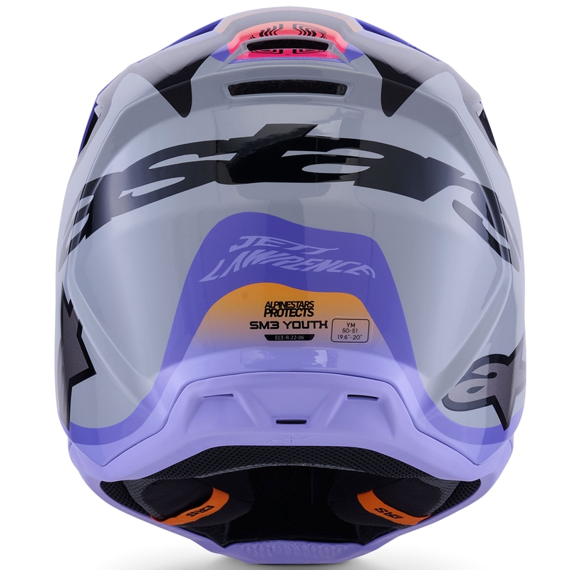 Alpinestars S-M3 kiadás JETT LAWRENCE motokrossz bukósisak szürke-lila-fekete