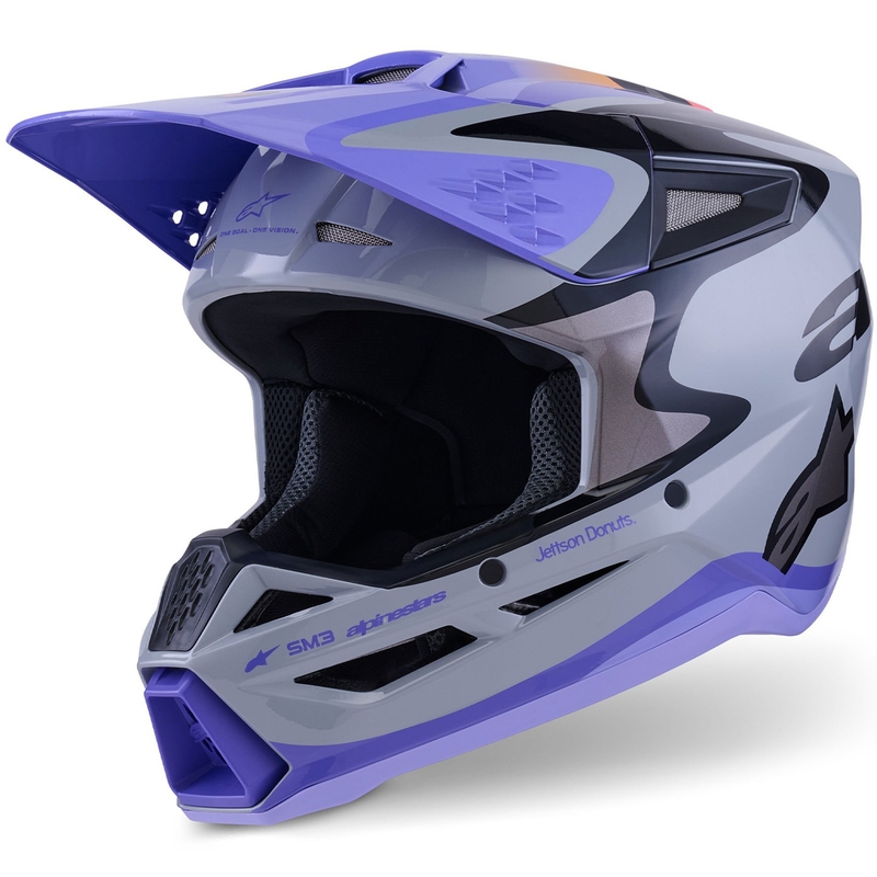 Alpinestars S-M3 kiadás JETT LAWRENCE motokrossz bukósisak szürke-lila-fekete