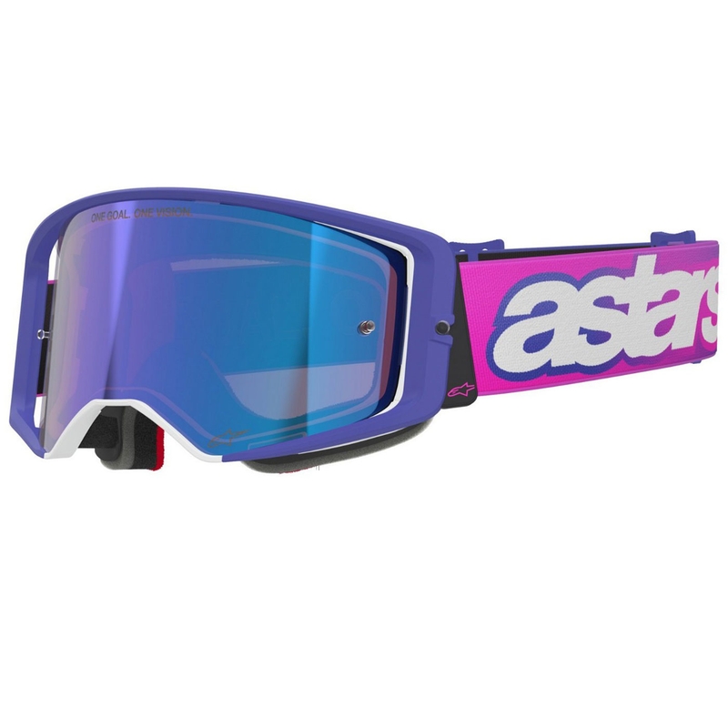 Alpinestars Supertech Vision Vista motokrossz szemüveg lila-fluo rózsaszín tükrös kék plexivel