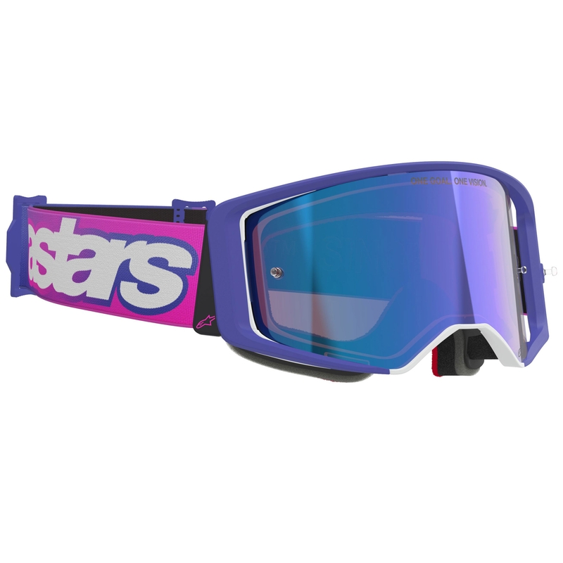 Alpinestars Supertech Vision Vista motokrossz szemüveg lila-fluo rózsaszín tükrös kék plexivel