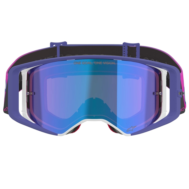 Alpinestars Supertech Vision Vista motokrossz szemüveg lila-fluo rózsaszín tükrös kék plexivel