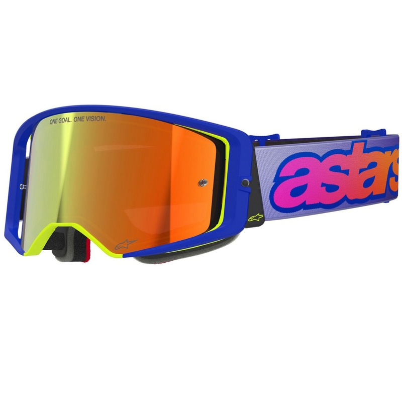 Alpinestars Supertech Vision Vista motokrossz szemüveg kék-sárga-lila tükrös piros plexivel
