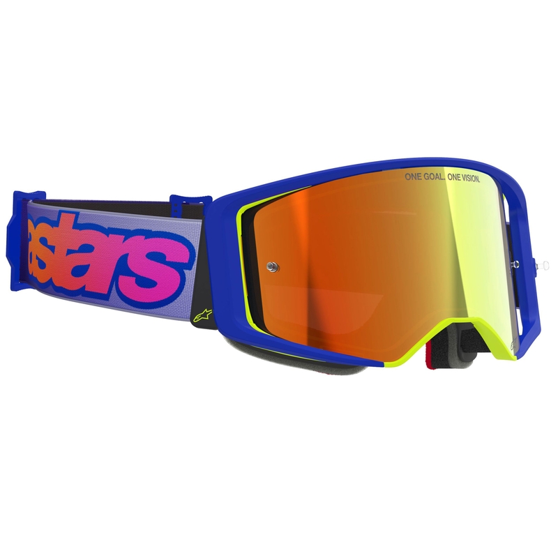 Alpinestars Supertech Vision Vista motokrossz szemüveg kék-sárga-lila tükrös piros plexivel