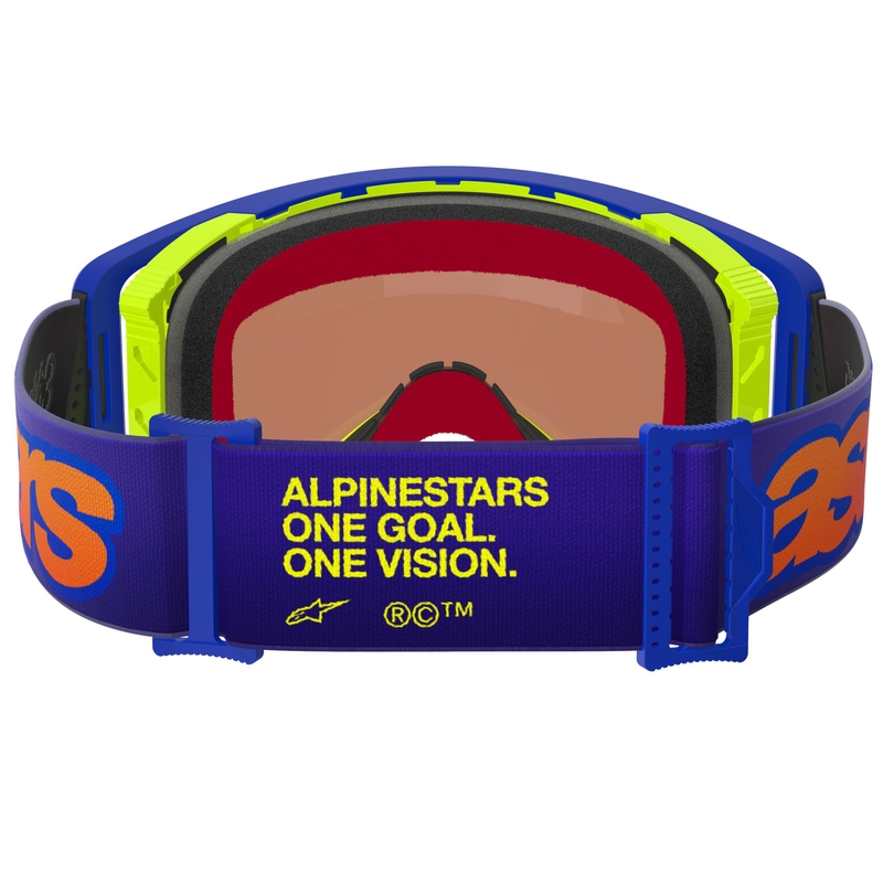 Alpinestars Supertech Vision Vista motokrossz szemüveg kék-sárga-lila tükrös piros plexivel