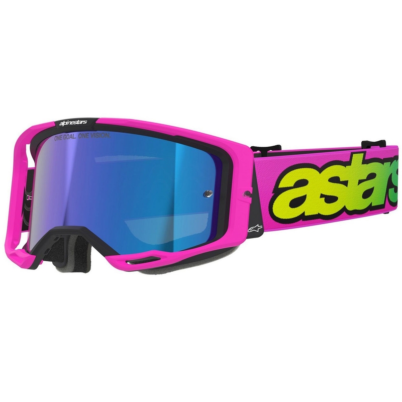Alpinestars Vision 8 Vista motokrossz szemüveg fluo rózsaszín-fluo sárga-zöld tükrös kék plexivel