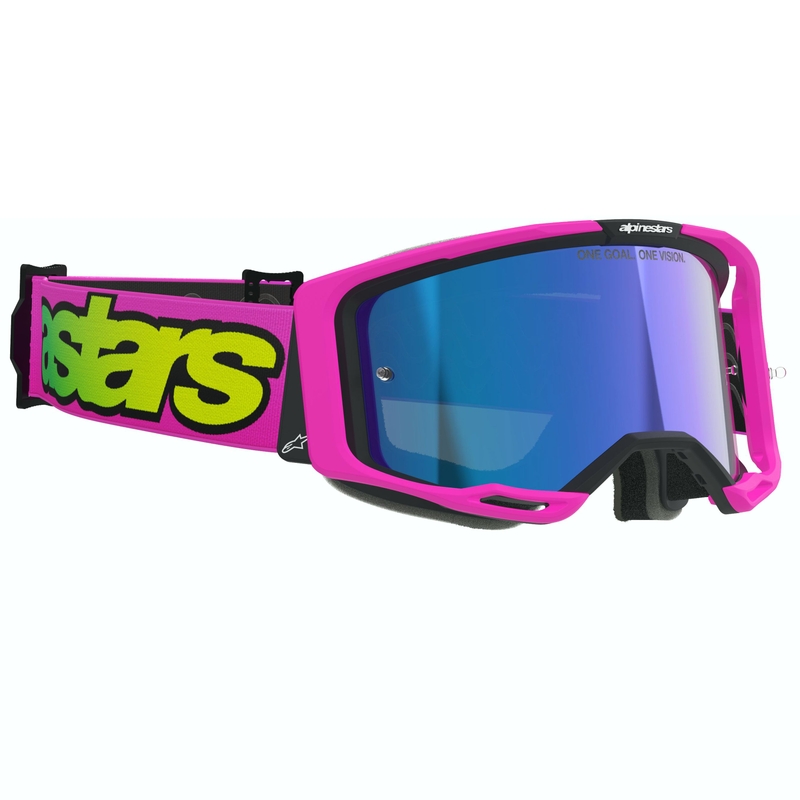 Alpinestars Vision 8 Vista motokrossz szemüveg fluo rózsaszín-fluo sárga-zöld tükrös kék plexivel