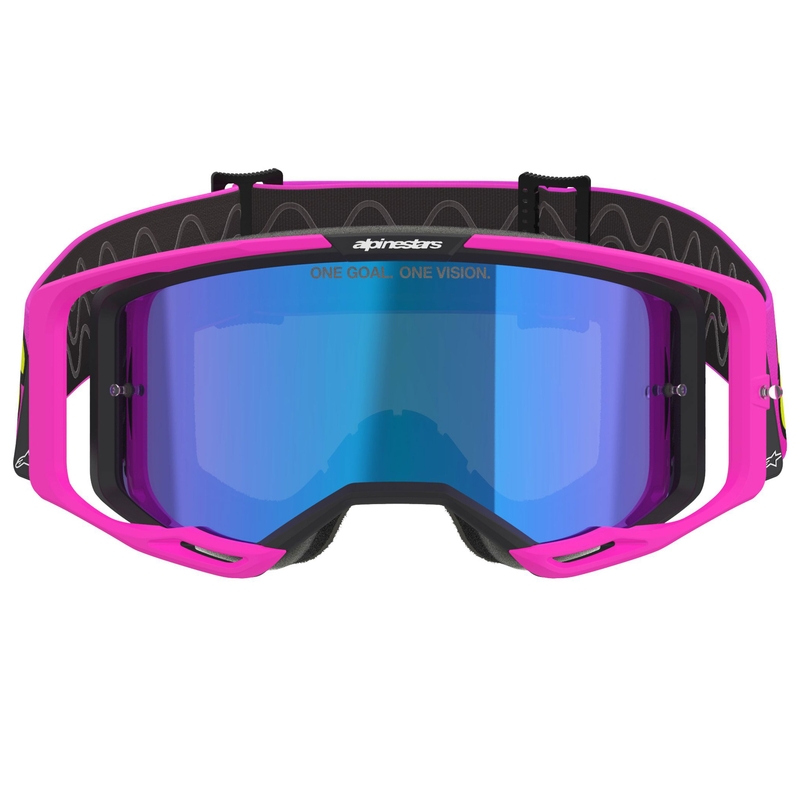Alpinestars Vision 8 Vista motokrossz szemüveg fluo rózsaszín-fluo sárga-zöld tükrös kék plexivel