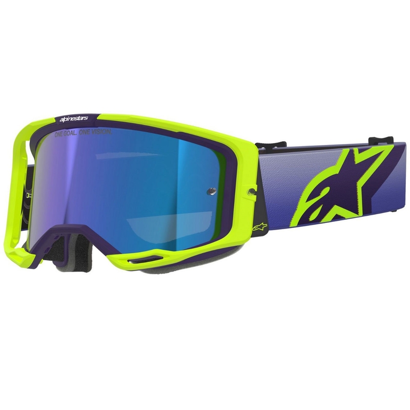 Alpinestars Vision 8 Corp motokrossz szemüveg fluo sárga-lila tükrös kék plexivel