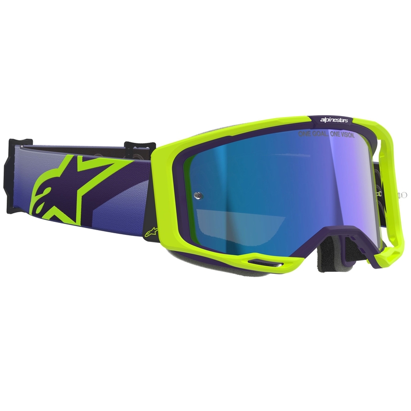 Alpinestars Vision 8 Corp motokrossz szemüveg fluo sárga-lila tükrös kék plexivel