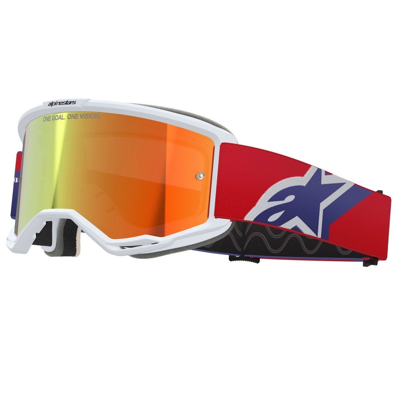 Alpinestars Vision 5 Corp motokrossz szemüveg fehér-kék-piros tükrös piros plexivel