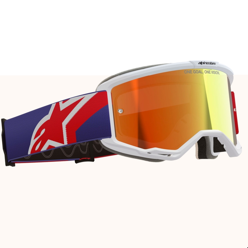 Alpinestars Vision 5 Corp motokrossz szemüveg fehér-kék-piros tükrös piros plexivel