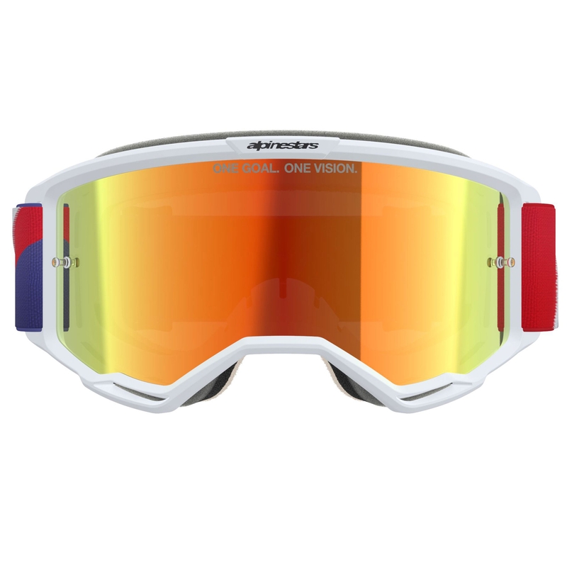 Alpinestars Vision 5 Corp motokrossz szemüveg fehér-kék-piros tükrös piros plexivel