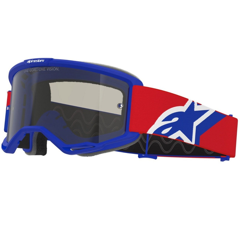 Alpinestars Vision Sand motokrossz szemüveg kék-piros-fehér sötét füstös plexivel