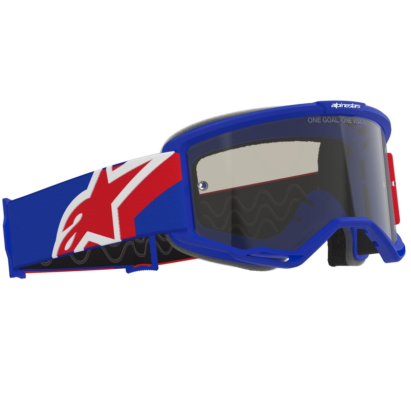 Alpinestars Vision Sand motokrossz szemüveg kék-piros-fehér sötét füstös plexivel
