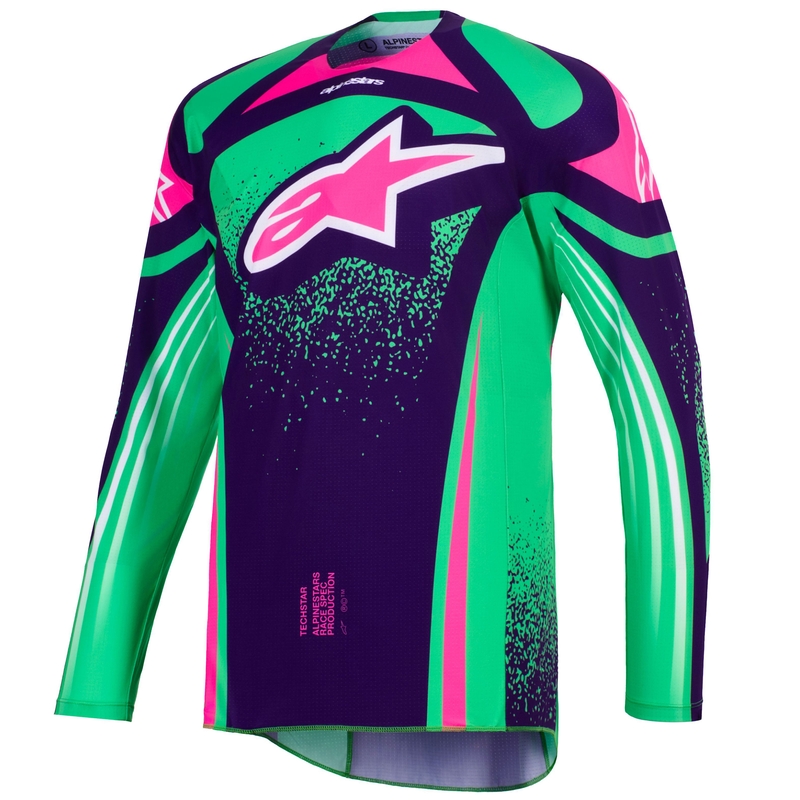 Alpinestars Techstar Nomur motocross mez sötétlila-zöld-fluo rózsaszín