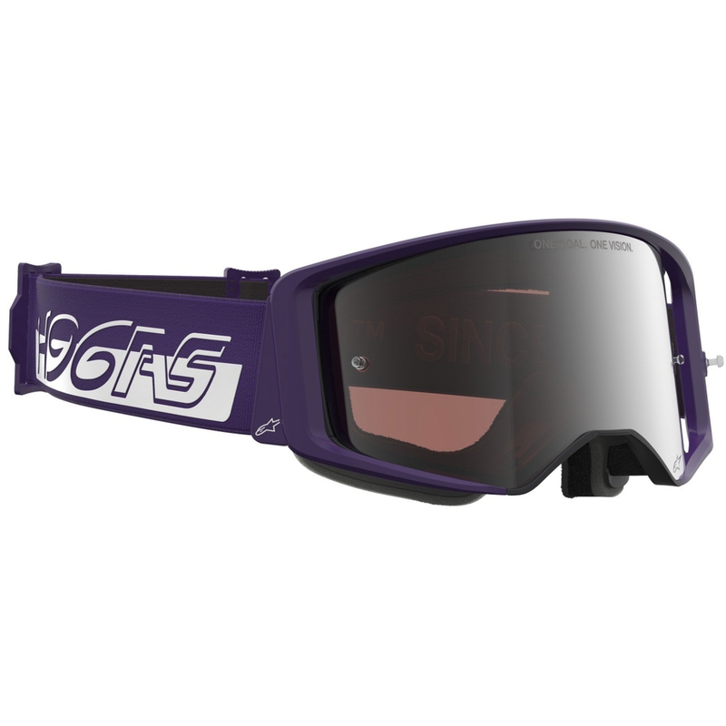 Alpinestars Supertech Vision Hunta96 XXV motokrossz szemüveg lila-fehér tükör ezüst plexivel