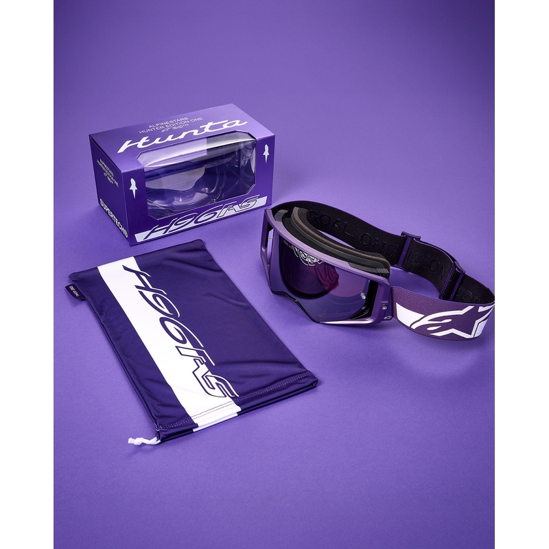 Alpinestars Supertech Vision Hunta96 XXV motokrossz szemüveg lila-fehér tükör ezüst plexivel