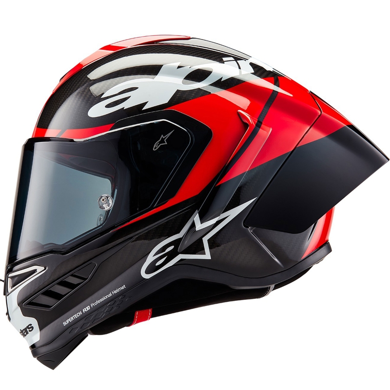 Alpinestars Supertech R-10 Element carbon zárt bukósisak fluo piros-fehér