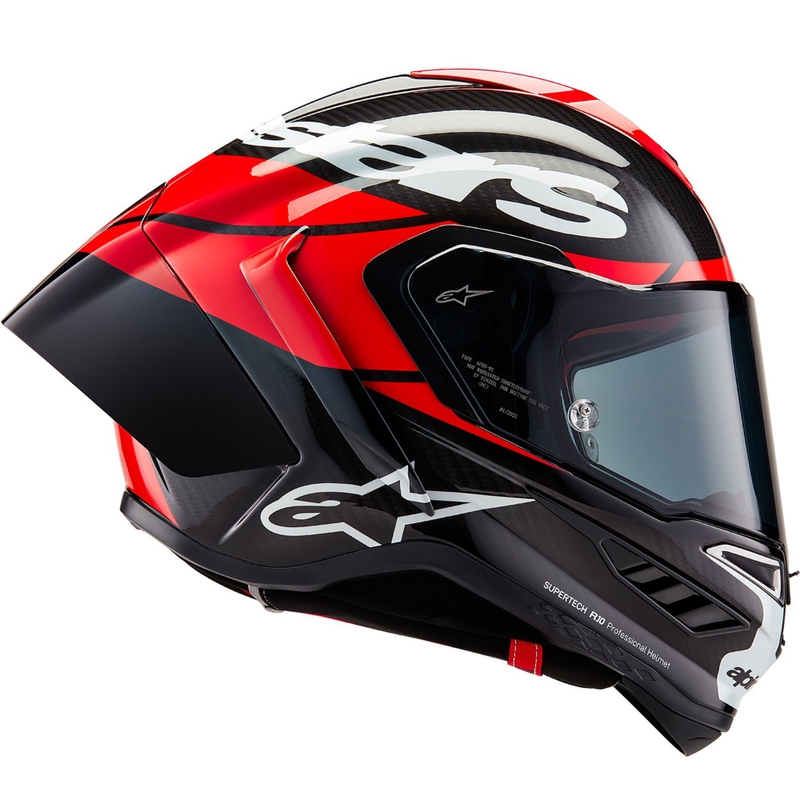 Alpinestars Supertech R-10 Element carbon zárt bukósisak fluo piros-fehér