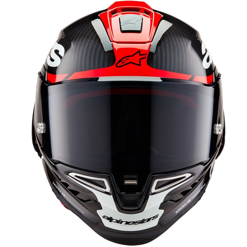 Alpinestars Supertech R-10 Element carbon zárt bukósisak fluo piros-fehér