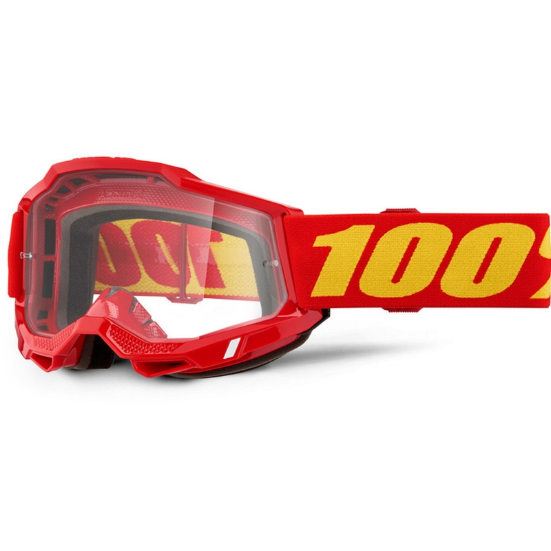 100% Accuri 2 motokrossz szemüveg piros átlátszó plexivel