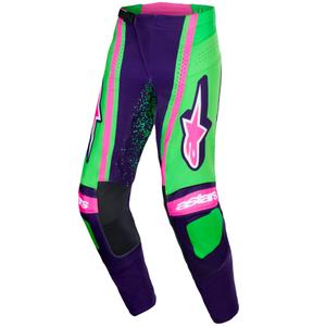 Motokrosové kalhoty Alpinestars Techstar Nomur tmavě fialovo-zeleno-fluo růžové