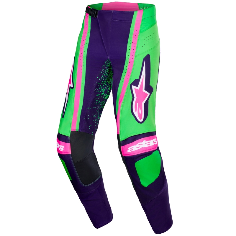 Alpinestars Techstar Nomur motokrossz nadrág sötét lila-zöld-fluo rózsaszín