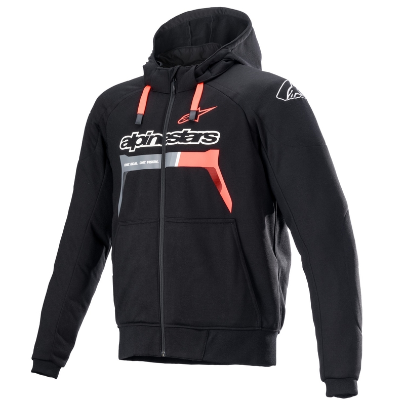 Alpinestars Chrome Ignition hoodie motoros pulóver fekete-fluo piros-szürke-fehér