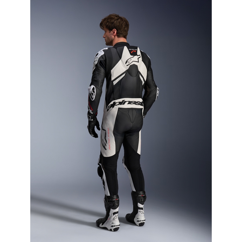 Alpinestars GP Plus V4 Sprint, Tech-air kompatibilis egyrészes bőr motoros overál fekete-fehér-fluo piros