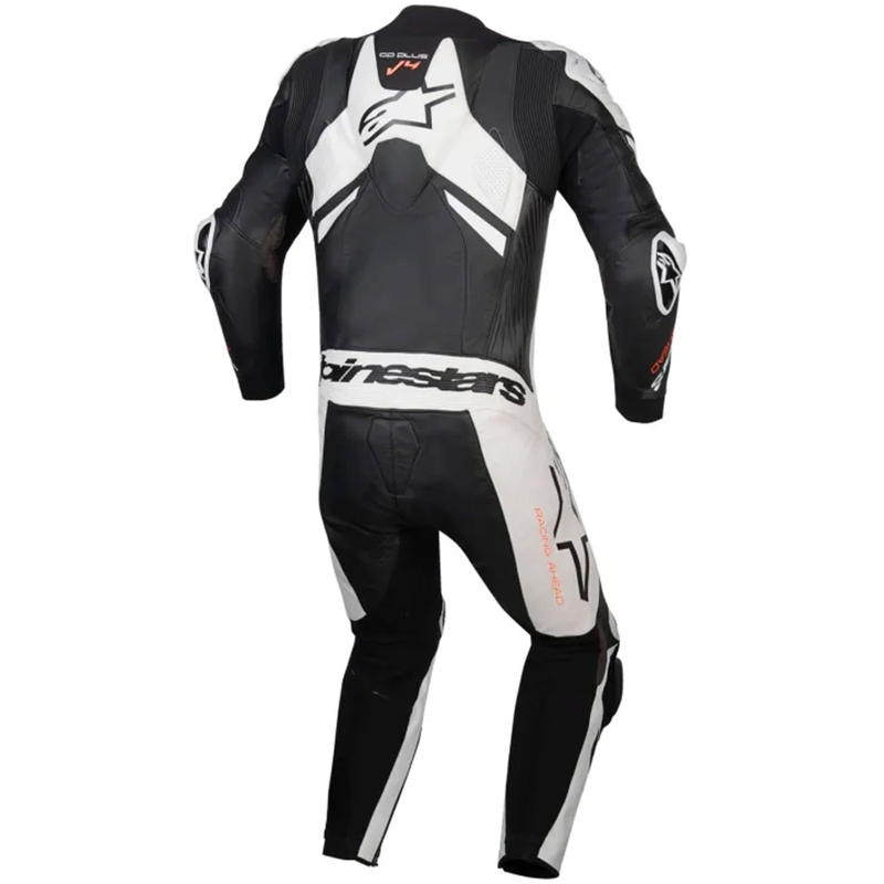 Alpinestars GP Plus V4 Sprint, Tech-air kompatibilis egyrészes bőr motoros overál fekete-fehér-fluo piros