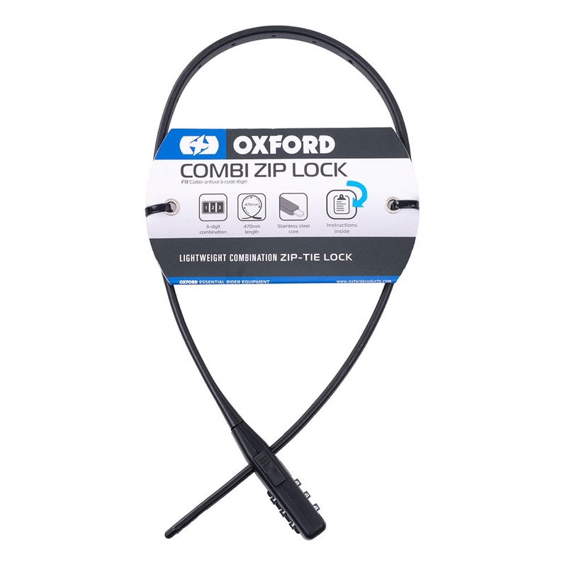 Oxford Combi Zip Lock behúzható zár sisakokhoz és tartozékokhoz fekete