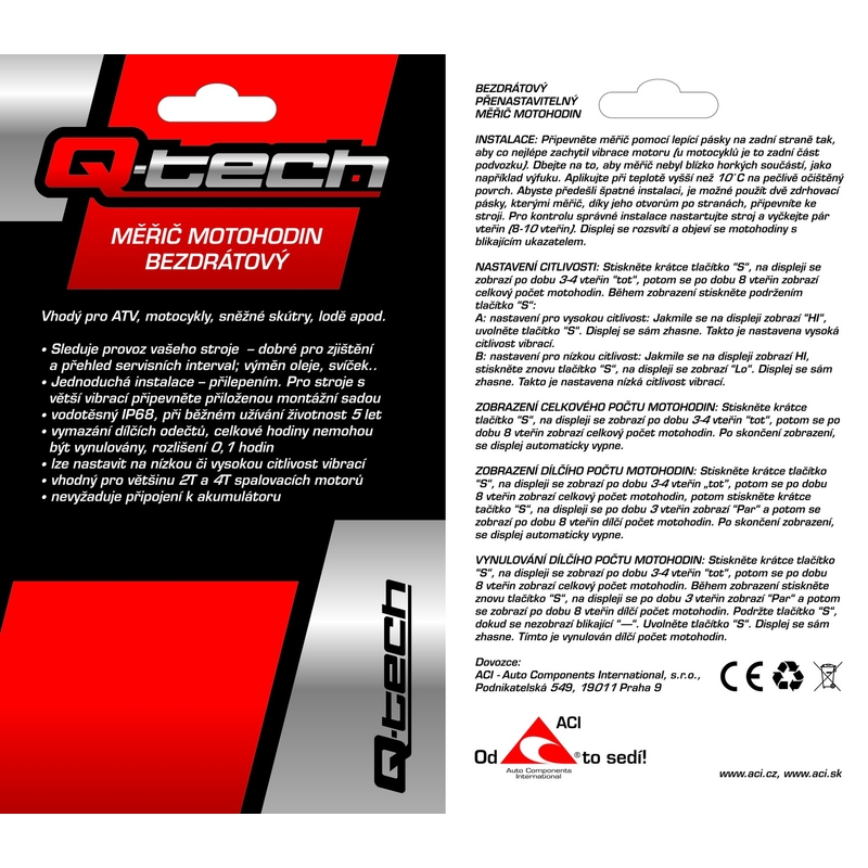 Q-TECH motoridő-mérő vezeték nélküli, nullázható számlálóval fekete