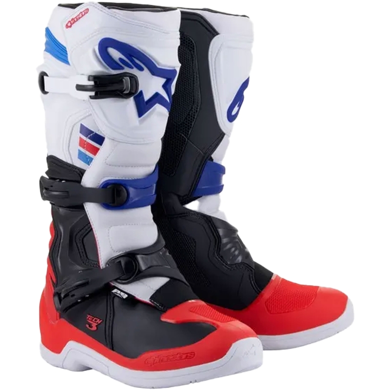 Alpinestars TECH 3 motokrossz csizma fehér-fekete-kék-piros
