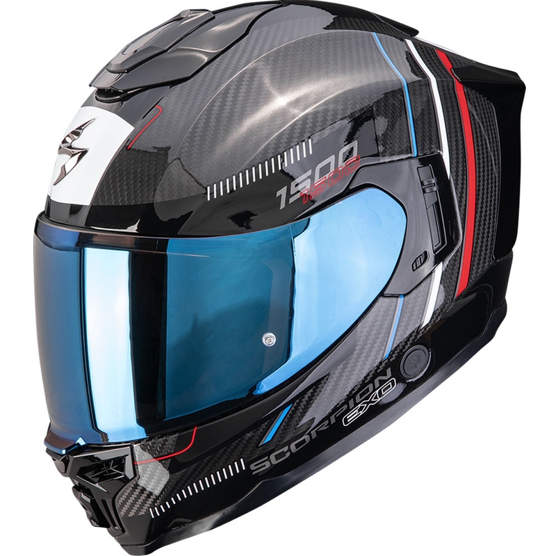 Scorpion EXO-1500 Carbon Air Zity zárt motoros bukósisak fekete-piros-kék