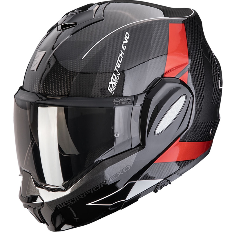 Scorpion EXO-TECH EVO Carbon CAD hátrahajtható állú motoros bukósisak fekete-piros