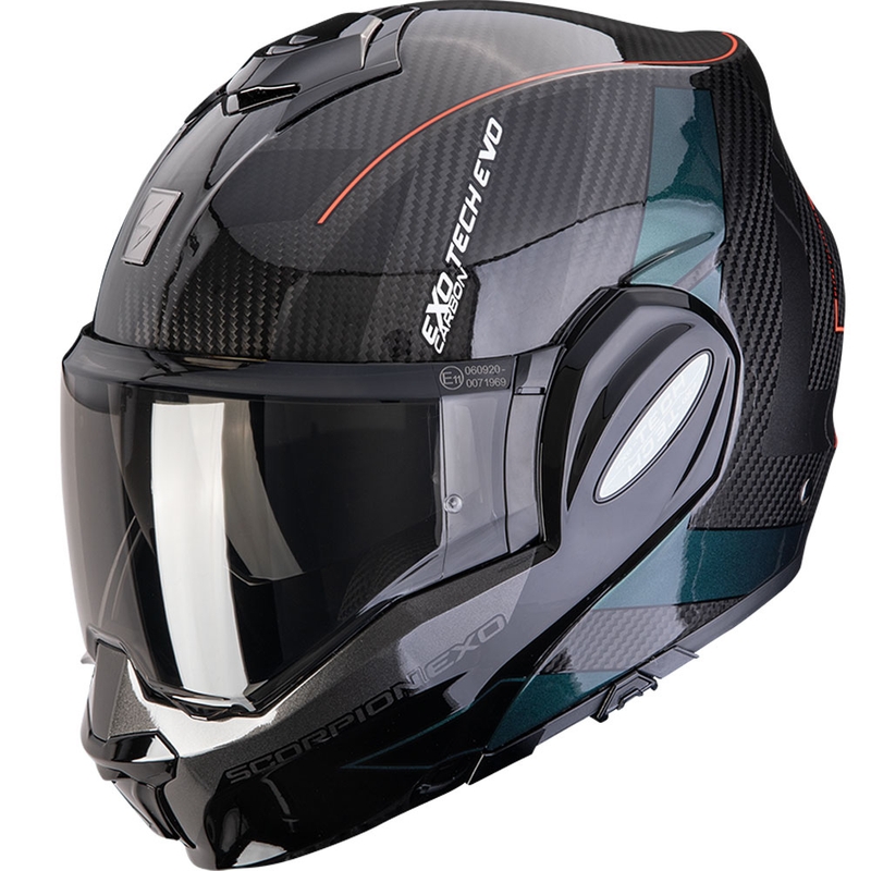 Scorpion EXO-TECH EVO Carbon CAD hátrahajtható állú motoros bukósisak fekete-zöld