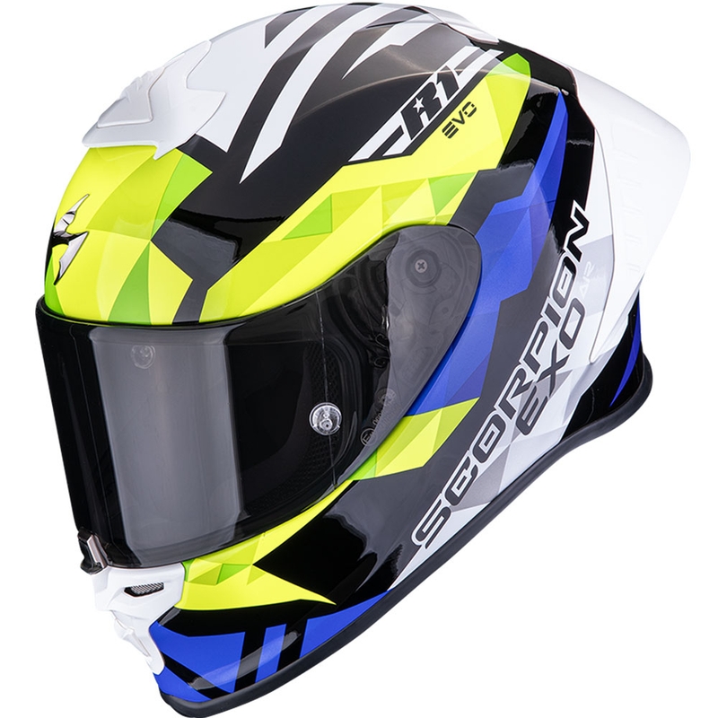 Scorpion EXO-R1 EVO II Air Valere zárt motoros bukósisak fekete-kék-fluo sárga