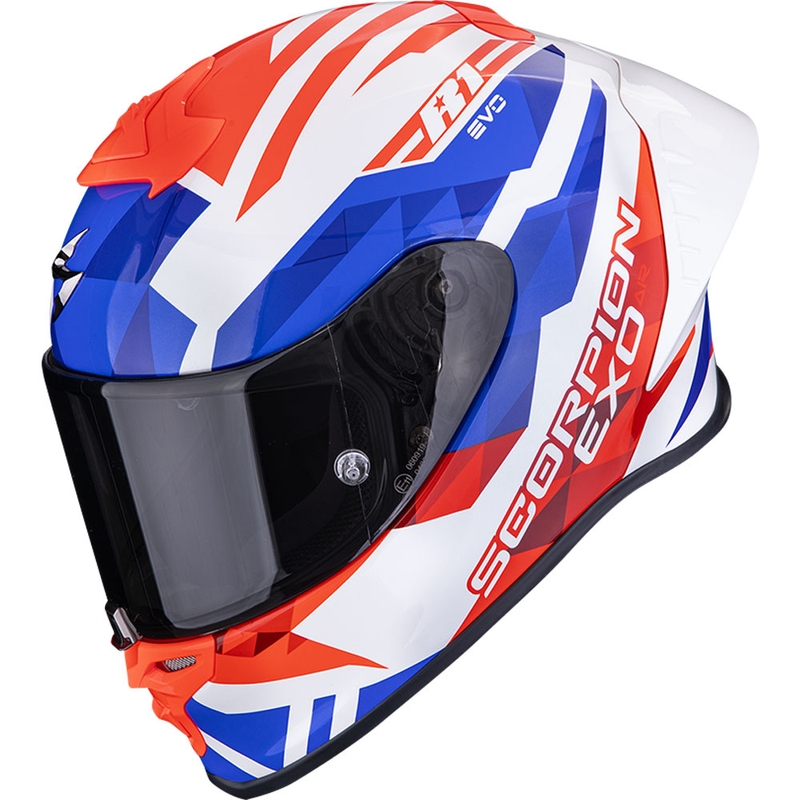 Scorpion EXO-R1 EVO II Air Valere zárt motoros bukósisak fehér-piros-kék