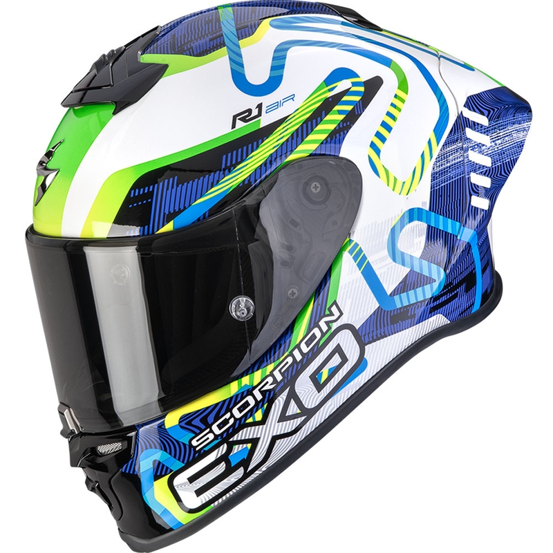 Scorpion EXO-R1 EVO II Air Cornering zárt motoros bukósisak fehér-kék-zöld