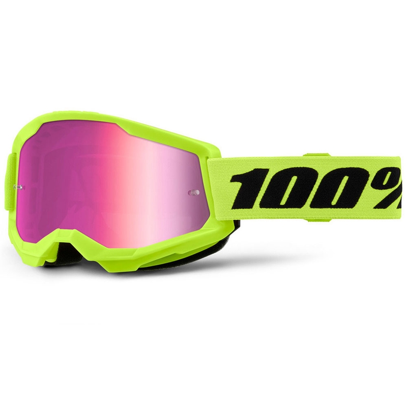 100% STRATA 2 gyerek motokrossz szemüveg fluo sárga, rózsaszín plexivel